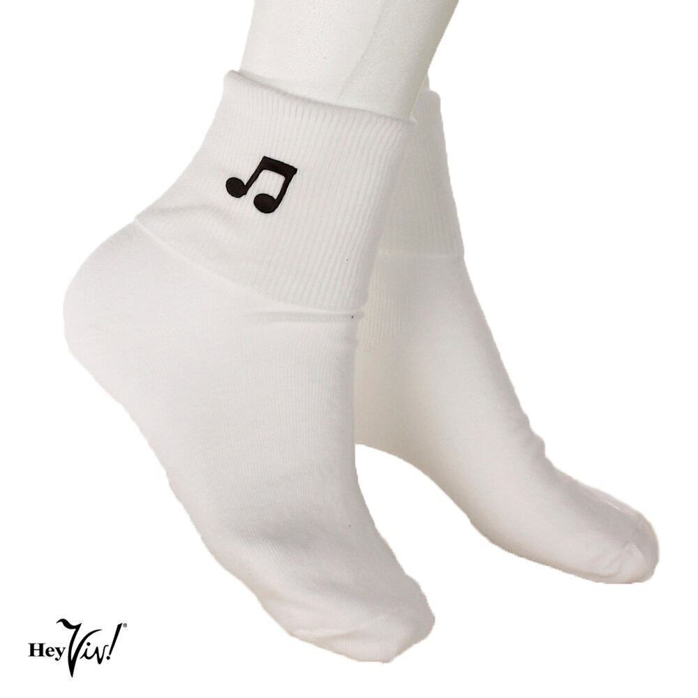 Music Note Bobby Socks Womens 9-11 Socks w Embroidered Appliques - Hey Viv
